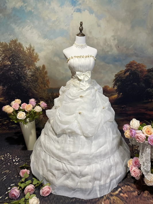 A Line White Vintage Long Wedding Dresses       S6871