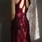 Burgundy Halter Party Dress, Long Formal Evening Gowns     S6877