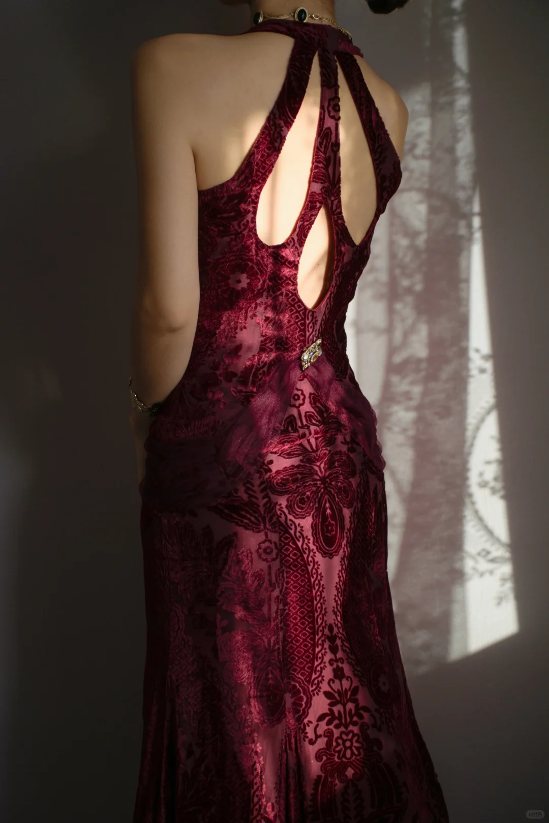 Burgundy Halter Party Dress, Long Formal Evening Gowns     S6877