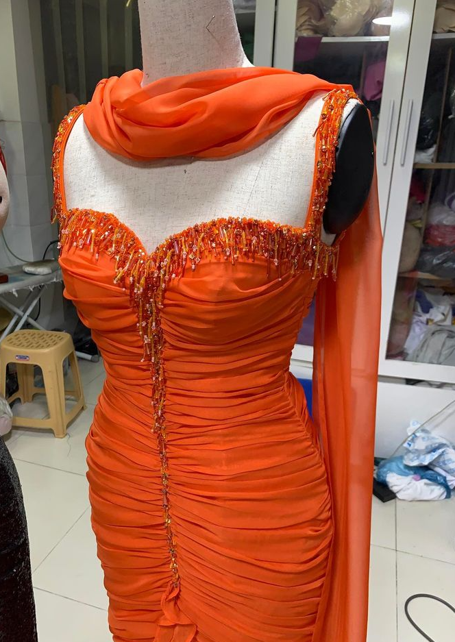 Orange Mermaid Party Dress, Long Formal Evening Gowns     S6864