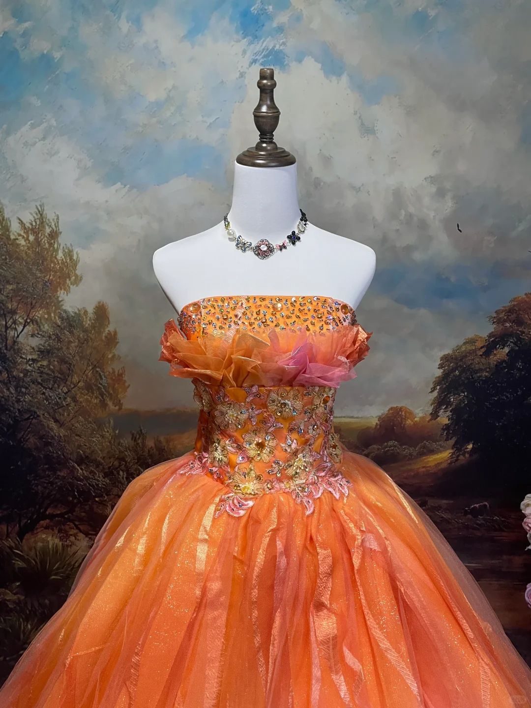 A Line Orange Ball Gown Party Dress, Long Formal Evening Gowns     S6873