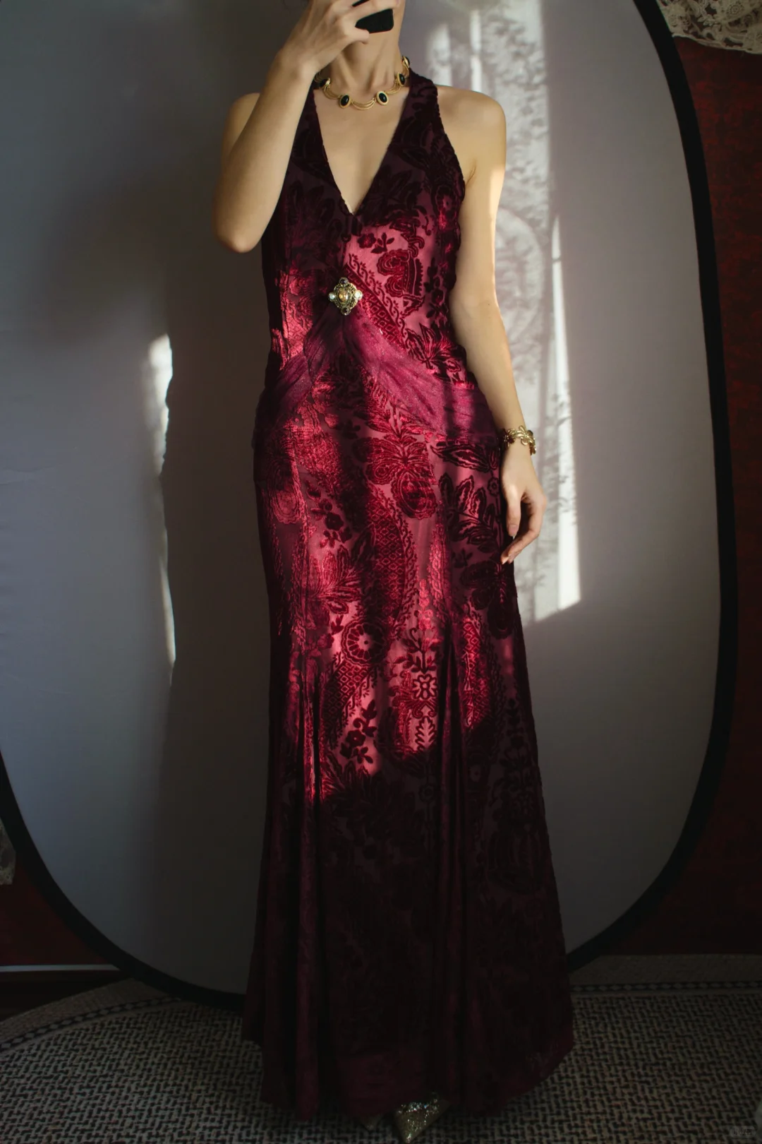 Burgundy Halter Party Dress, Long Formal Evening Gowns     S6877