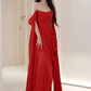 Purple dress long evening gown engagement party off shoulder satin birthday party dress   S6832