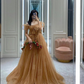 A Line Tulle Long Sleeve Off Shoulder Evening Dress Long Prom Dress       S6339