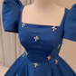 Retro Square Neck Prom Dress Floor Length Dresses Rhinestone Appliques Formal Occasion Dresses     S6355