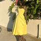 Yellow Midi Length Prom Dresses Evening Dress     S6808