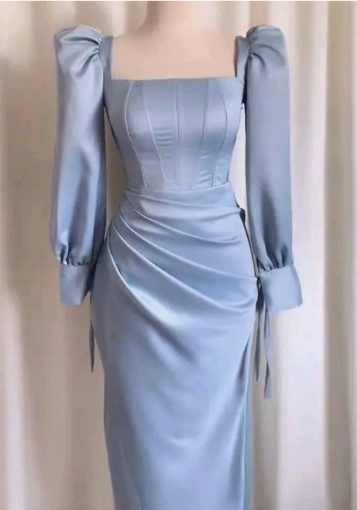 Sky Blue Satin Long Evening Dress Party Dress Prom Dress       S6698