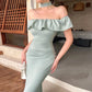 Off-Shoulder Ruffled Midi Mermaid Dress       S6739