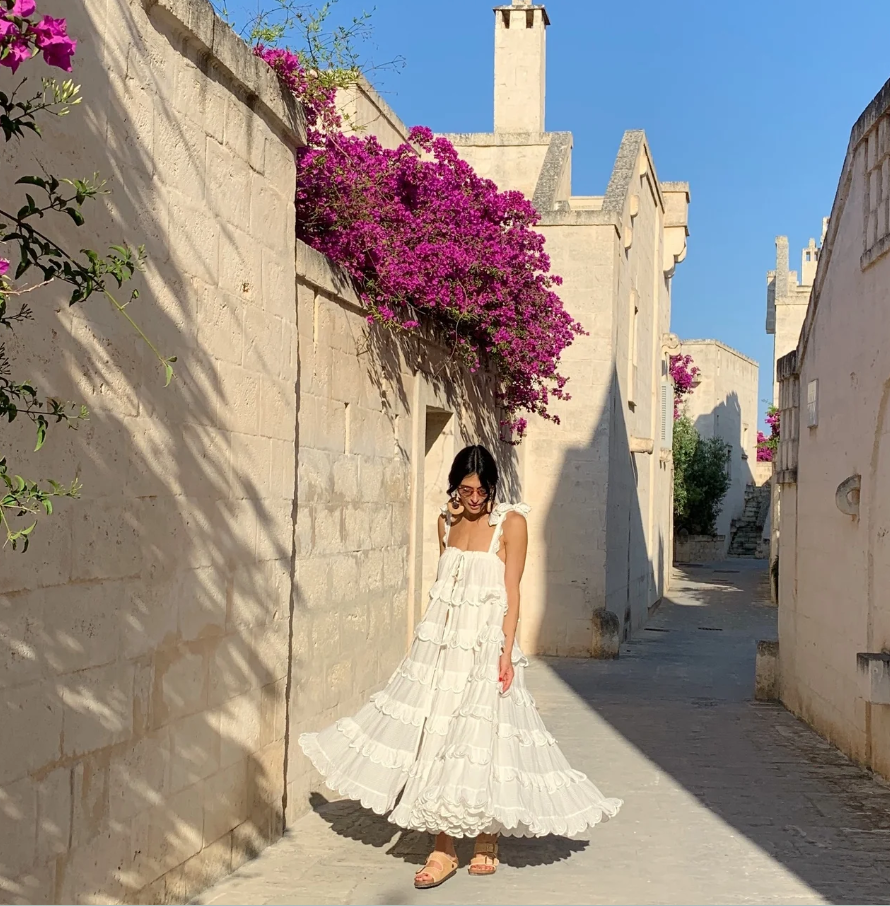 A line Straps Ruffles White Prom Party Dress      S6741