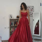 A Line dark red prom party dress with split    S1509