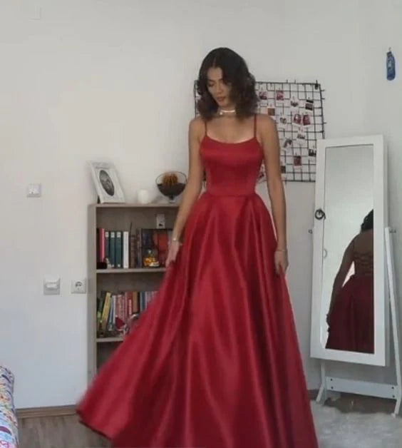 A Line dark red prom party dress with split    S1509