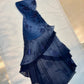 Vintage Navy Strapless Ruffles Chiffon Long Party Dress Evening Gown       S6729
