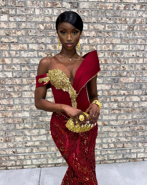 Burgundy African mermaid wedding dress, engagement dress, mermaid prom dress      S6803