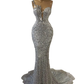 Floor Length Mermaid Silver Prom Dress        S3757