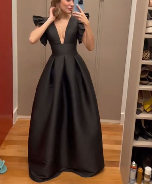 Black V Neck Sexy Long Prom Dress,Evening Dress      S6677