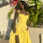 Yellow Midi Length Prom Dresses Evening Dress     S6808
