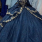 A Line Navy Blue Ball Gown Birthday Party Dress Sparkly Quinceanera Dress      S6774