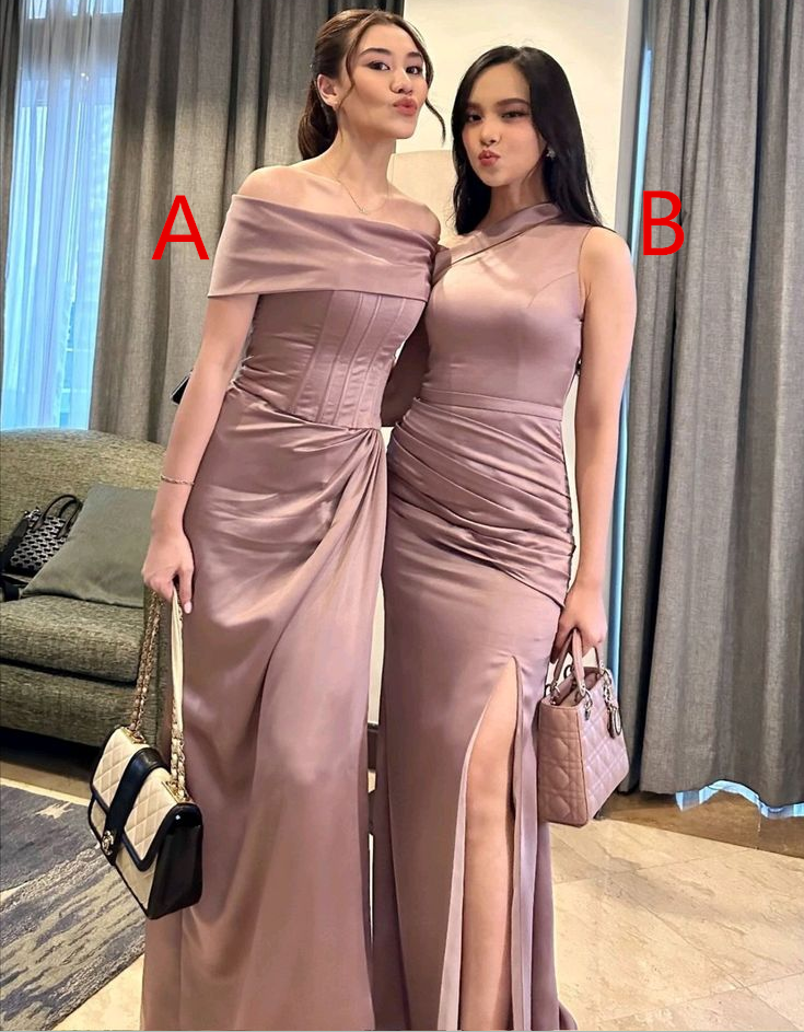 Dusty Pink Long Evening Dress Party Dress Bridesmaid dresses With Slit       S6695