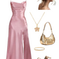 Simple Pink Spaghetti Straps Long Prom Dress with Split     S6646