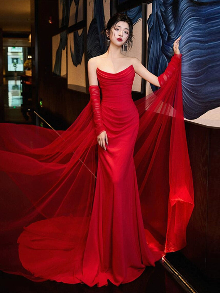 Red mermaid long prom dress, evening dress for women   S6834