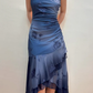 Vintage Navy Strapless Ruffles Chiffon Long Party Dress Evening Gown       S6729