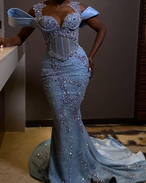 Blue Mermaid Long Prom Dresses, Evening Gown For Black Girl      S6802