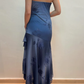 Vintage Navy Strapless Ruffles Chiffon Long Party Dress Evening Gown       S6729