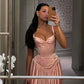 Pink Retro Elegant A-Line Spaghetti Straps Satin Long Evening Dress Birthday Party Dress Bridesmaid Dress     S6815