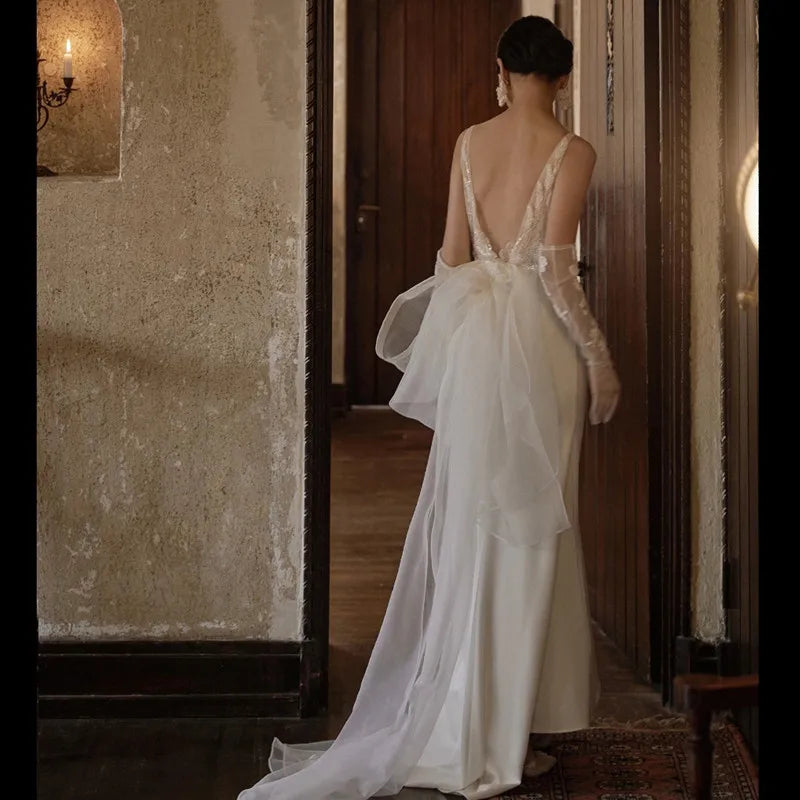 Lace Bridal Gown With Beaded Elegant Wedding Party Dress     S6584