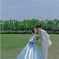 Sky Blue Elegant Bridal Gown Lace Up Back Long Vintage Bride Dress         S6491