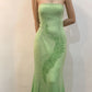 Green Vintage V Neck Beading Long Party Dress        S6021