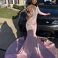 Pink Unique Long Prom Dress Mermaid Party Dress        S6409