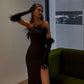 black feather prom dress with gloves Evening Dresses for Women, Black Prom Dresses     S6309