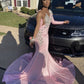 Pink Unique Long Prom Dress Mermaid Party Dress        S6409