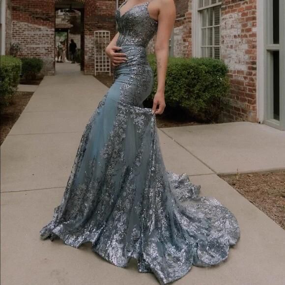 mermaid black girl long prom dress birthday outfit        S6392