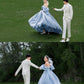 Sky Blue Elegant Bridal Gown Lace Up Back Long Vintage Bride Dress         S6491
