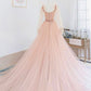 A Line Tulle Long Sleeve Pink Evening Dress Long Prom Dress       S6334