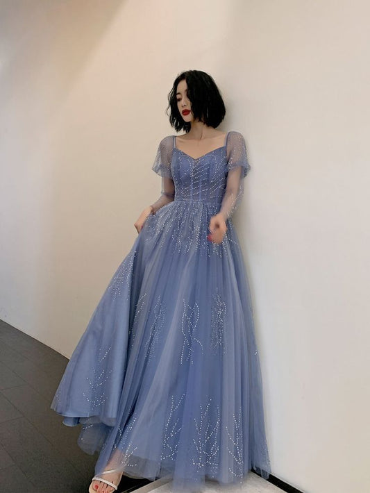 Blue Tulle Long Formal Dress Party Dress, Beautiful Blue Prom Dresses     S6371