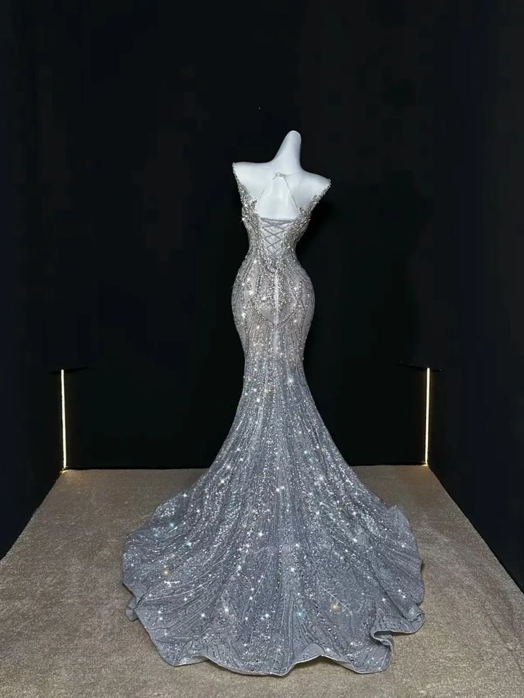 Silver Sequin Mermaid Long Princess Dress Evening Gown       S6567