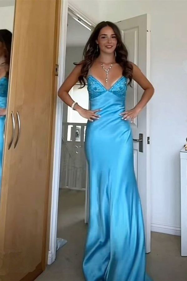 Long Evening Prom Dresses, Blue Prom Dress       S6112