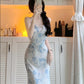 Floral suspender dress for women long party dress     S5793
