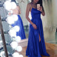 Spaghetti Straps Backless Sleeveless A Line Long Prom Dress With Front Split         S6274