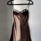 luxury chocolate satin short party dress      S6189
