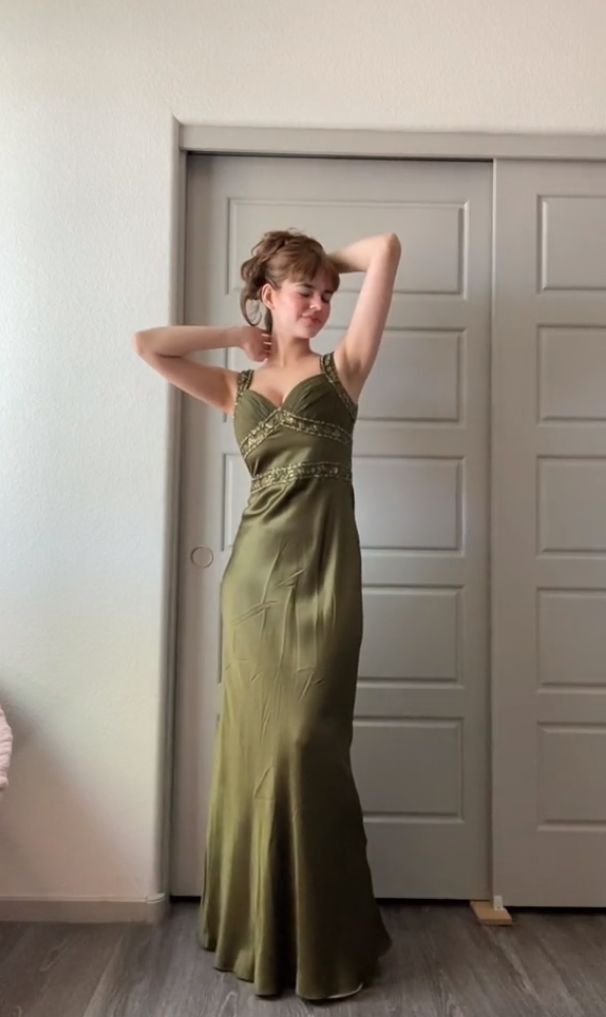 Elegant Sheath Olive Green Prom Dresses Long Formal Dress       S6338