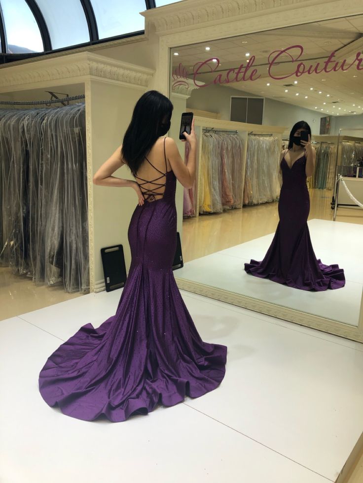 Luxurious Purple Mermaid Prom Dress,Lace-up Back Prom Gown          S6224