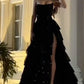 A Line Strapless Black Prom Dress Black Evening Dress      S6065