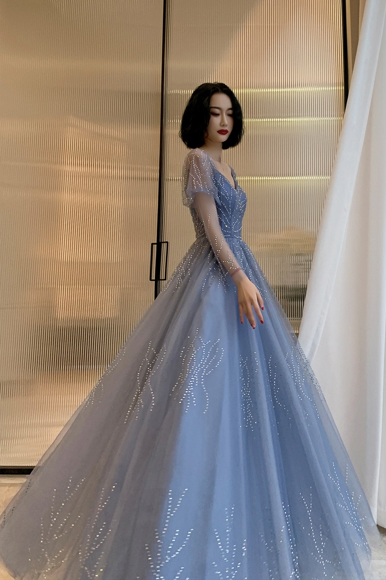 Blue Tulle Long Formal Dress Party Dress, Beautiful Blue Prom Dresses     S6371