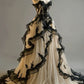 Vintage Ball Gown Sweetheart Black Tulle Prom Dresses Long Ruffles Evening Dress      S6363