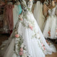 3D Flower Lace formal Wedding Dresses Modest Backless A-Line Long Tulle Bridal Gowns Floral Bridal Party Dresses        S6298