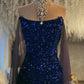 Navy Blue Sequin Mermaid Party Prom Dresses Long Evening Dress       S6576